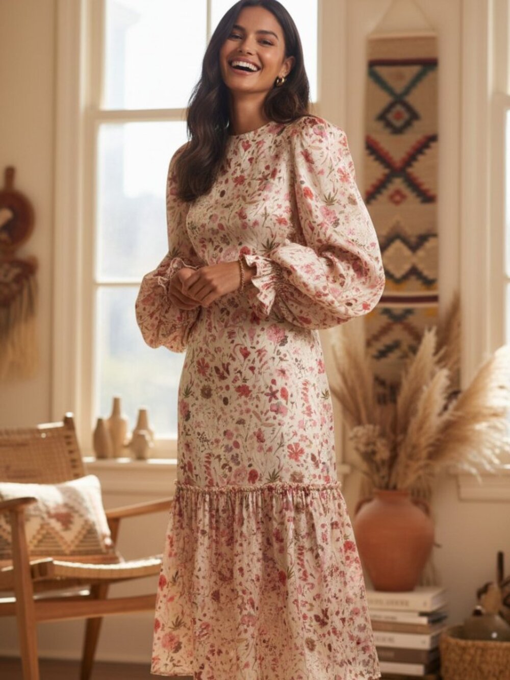 The Vampire's Wife Silk Floral Midi Dress XS Ivory Romantic Cottagecore